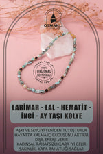 Larimar-Lal-Hematit-İnci-Ay Taşı Altın Kaplama Doğal Taş Kolye