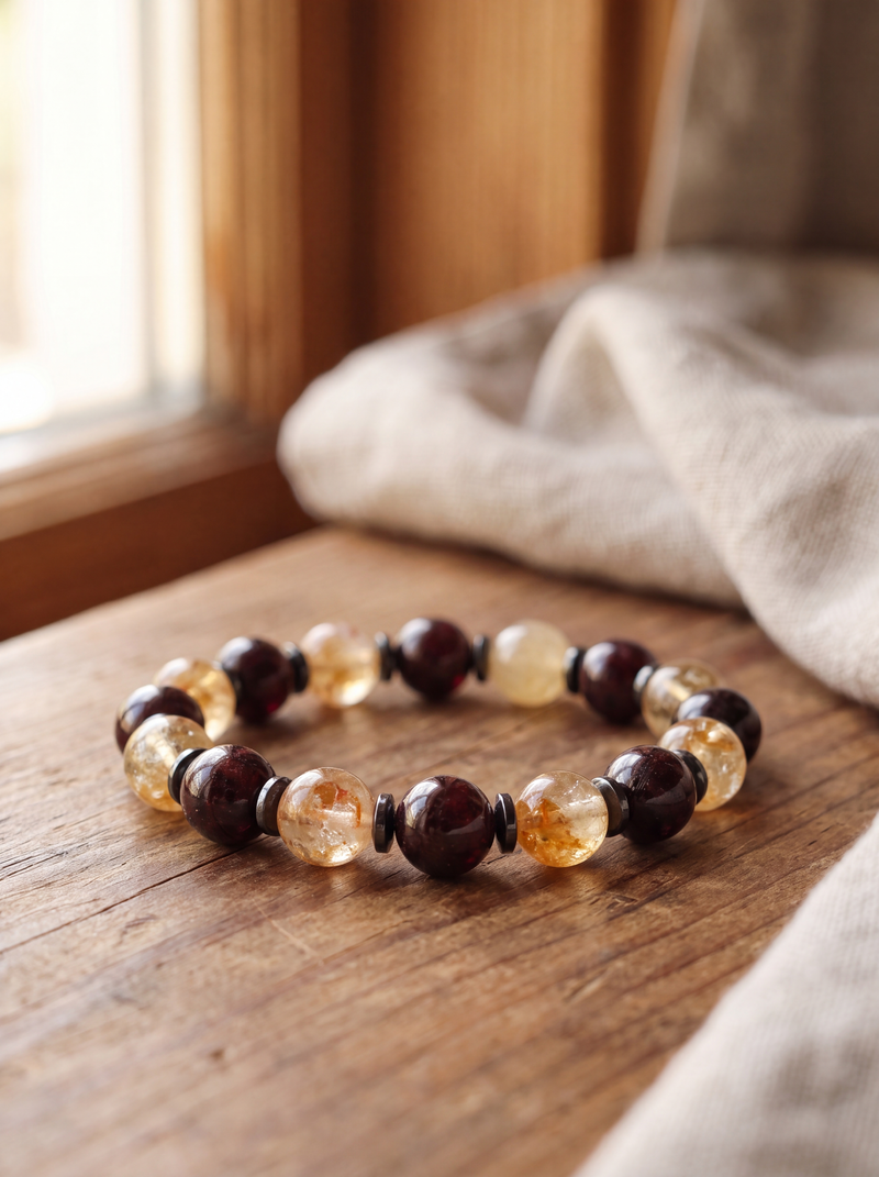 Sitrin - Garnet - Hematit Doğal Taş Bileklik (10 mm)