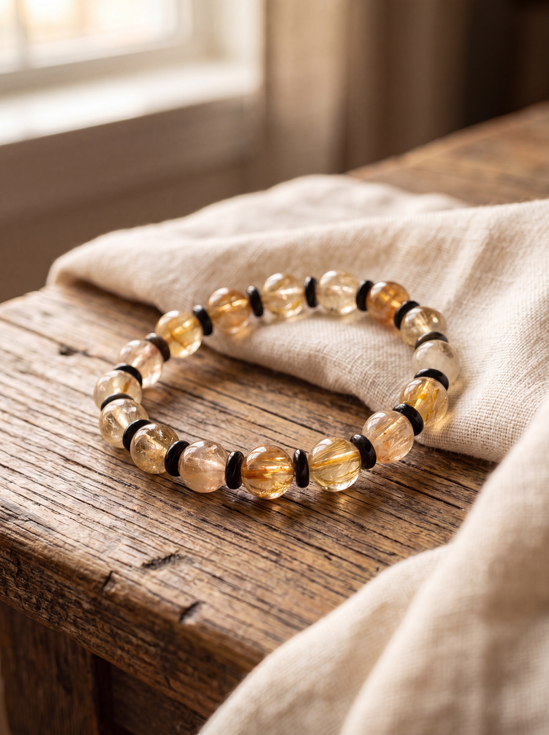 Sitrin - Golden Obsidyen Doğal Taş Bileklik (8 mm)
