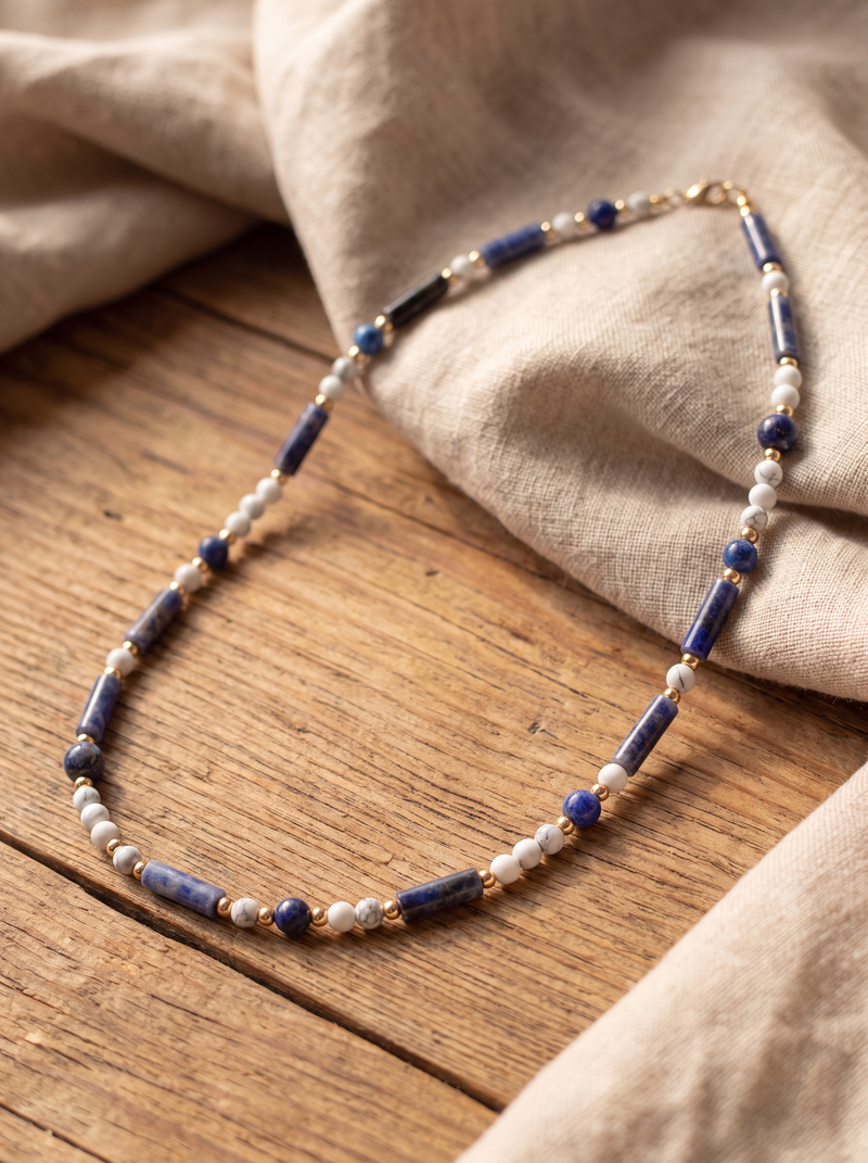 Lapis Lazuli - Havlit - Hematit Doğal Taş Gümüş Kapamalı Kolye