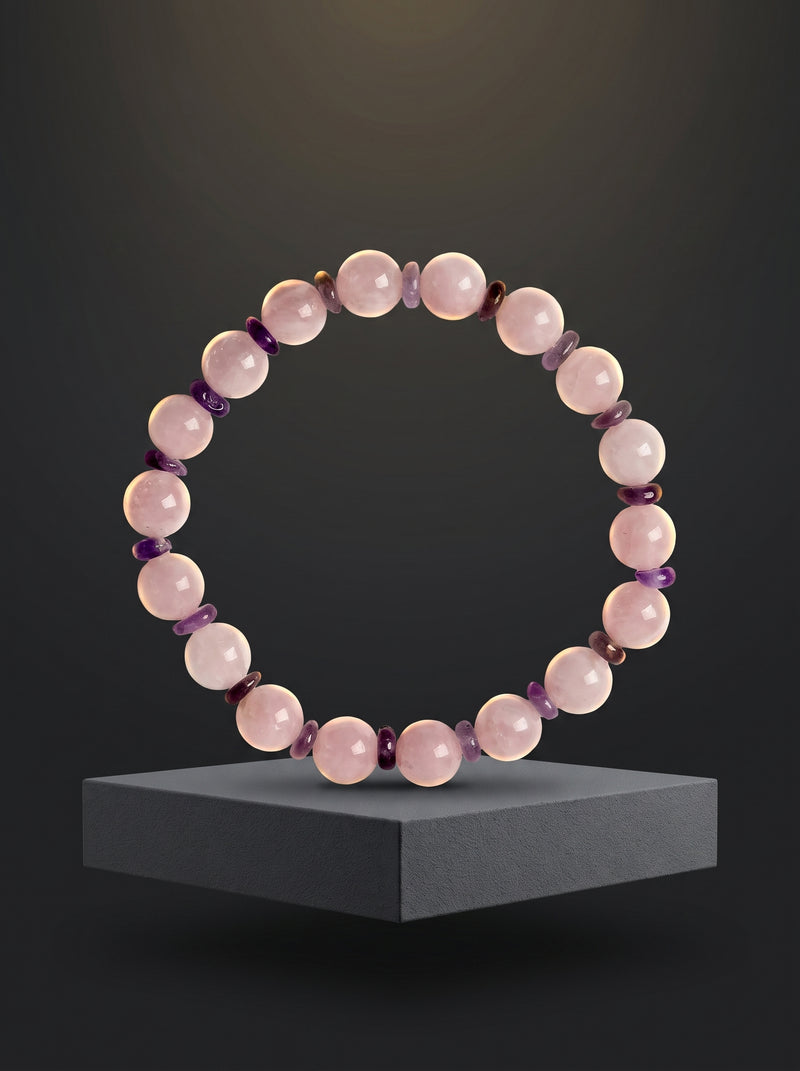 Pembe Kuvars - Ametist Doğal Taş Bileklik (8 mm)