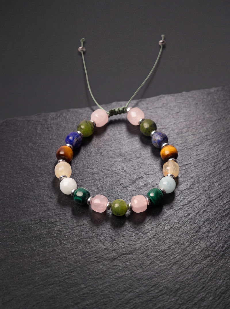 Çakra Doğal Taş Makrome Bileklik Malakit - Sitrin - Yeşim - Kaplan Gözü - Lapis - Akuamarin - Pembe Kuvars - Ay Taşı 8 mm