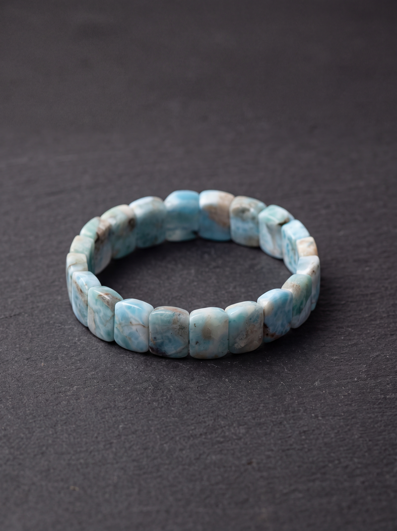 Sertifikalı Larimar Doğal Taş Geniş Kesim Bileklik ( Laboratuvar Sertifikalı )