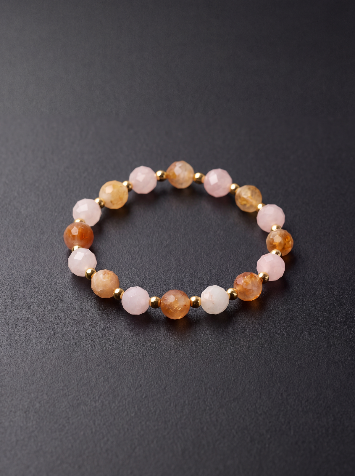 Sitrin - Pembe Kuvars Doğal Taş Bileklik Faset Kesim 8 mm