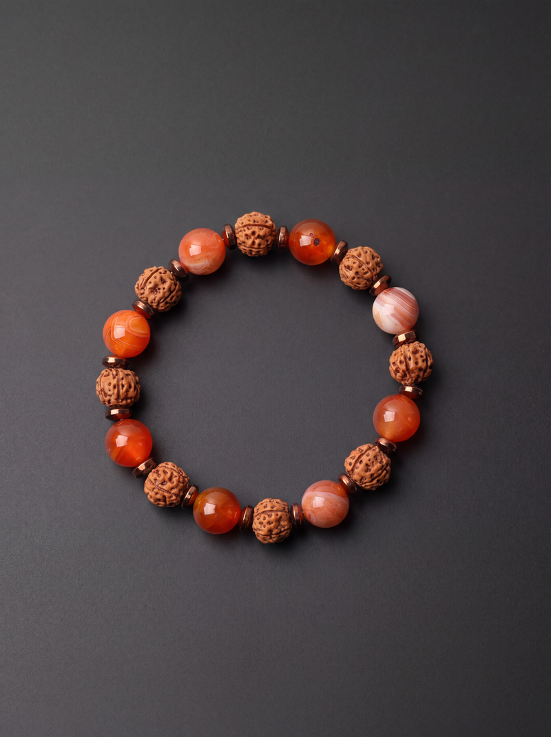 Akik - Rudraksha - Hematit Doğal Taş Bileklik 10 mm