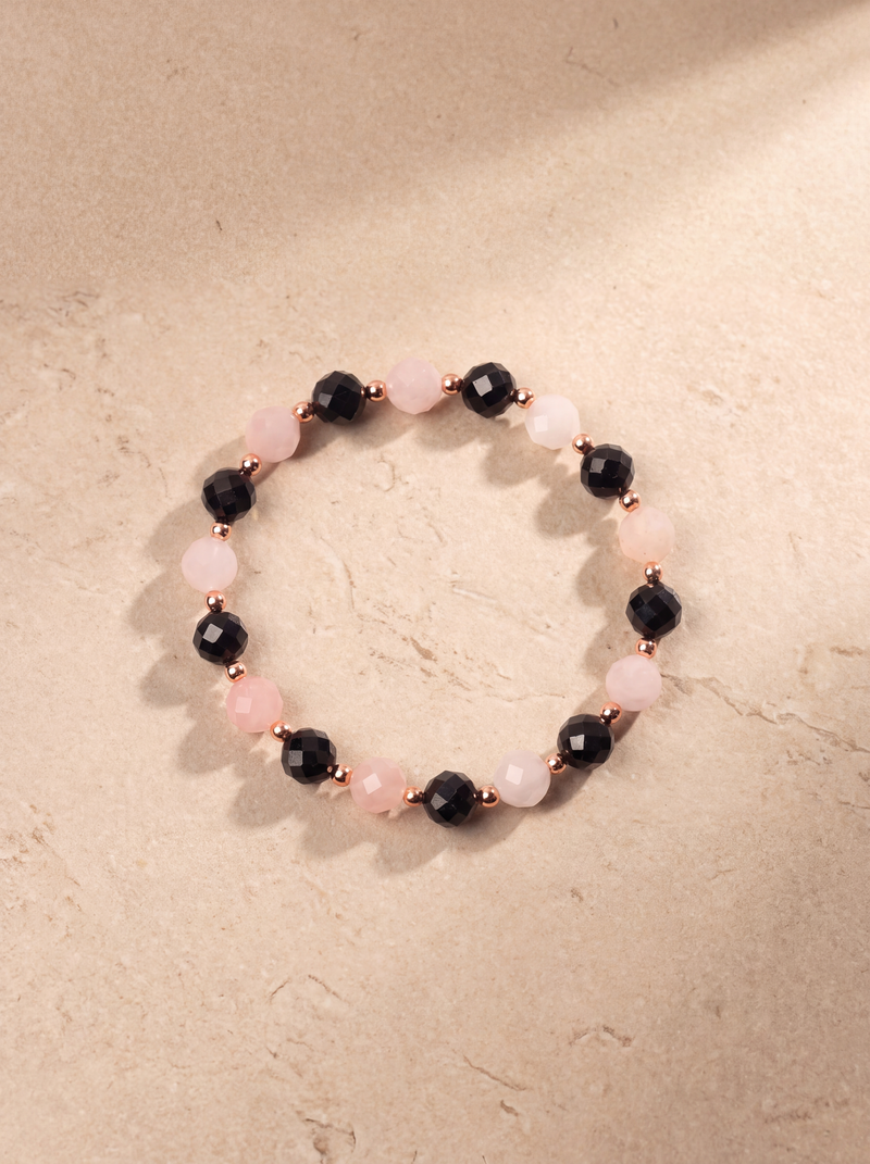 Pembe Kuvars - Turmalin Doğal Taş Bileklik Faset Kesim 8 mm