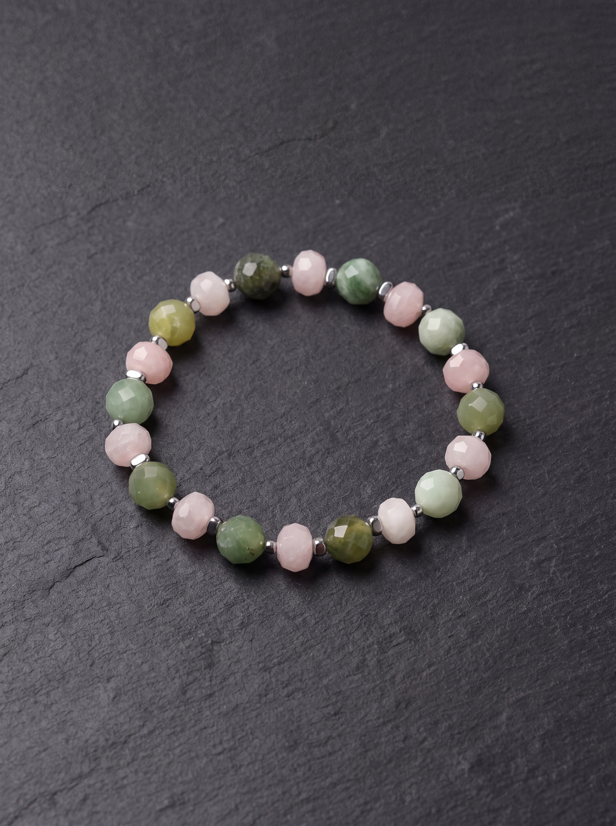 Pembe Kuvars - Aventurin - Hematit Doğal Taş Bileklik Faset Kesim 8 mm