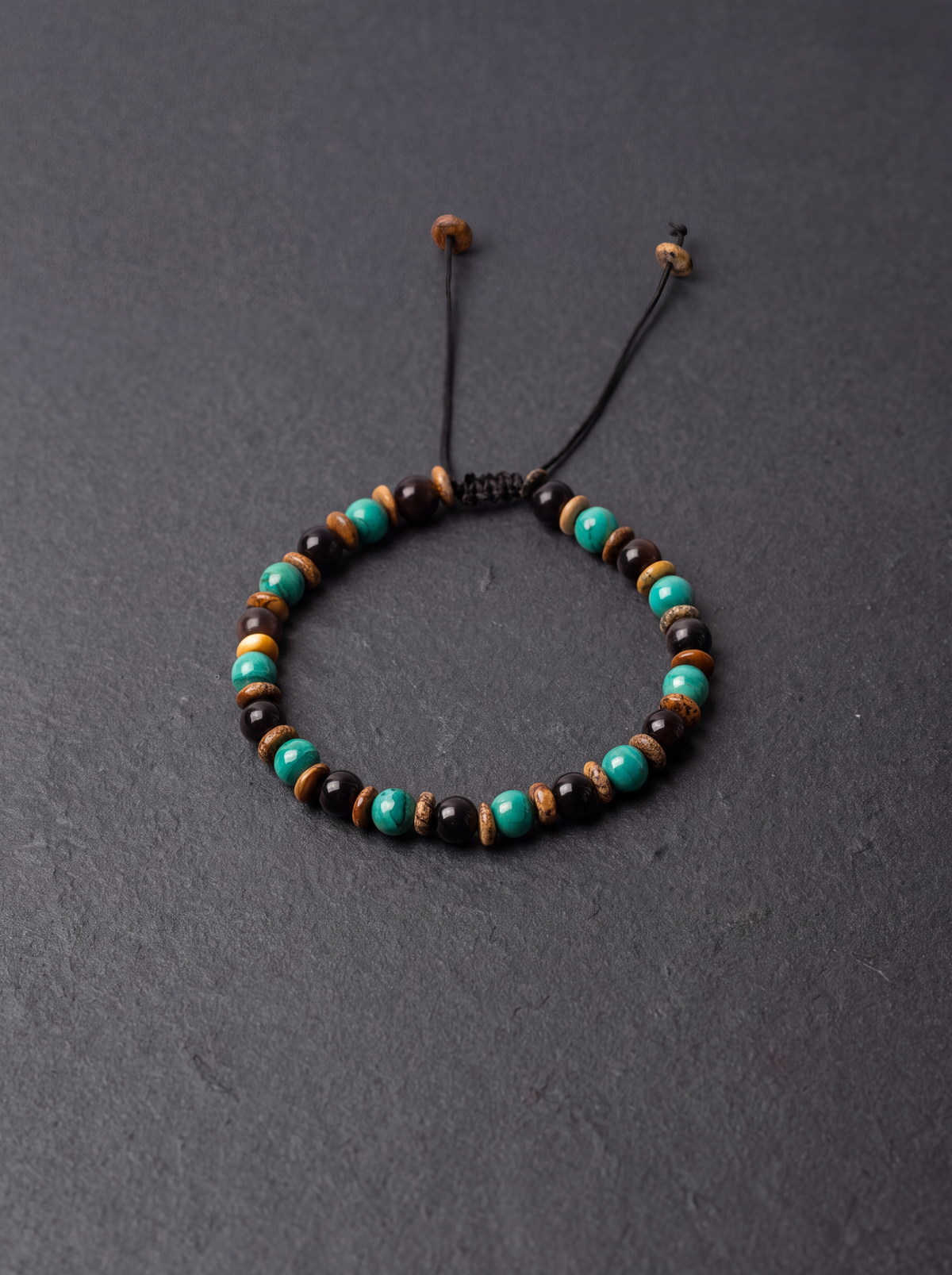 Malakit - Obsidyen- Jasper Doğal Taş Makrome Bileklik 6 mm
