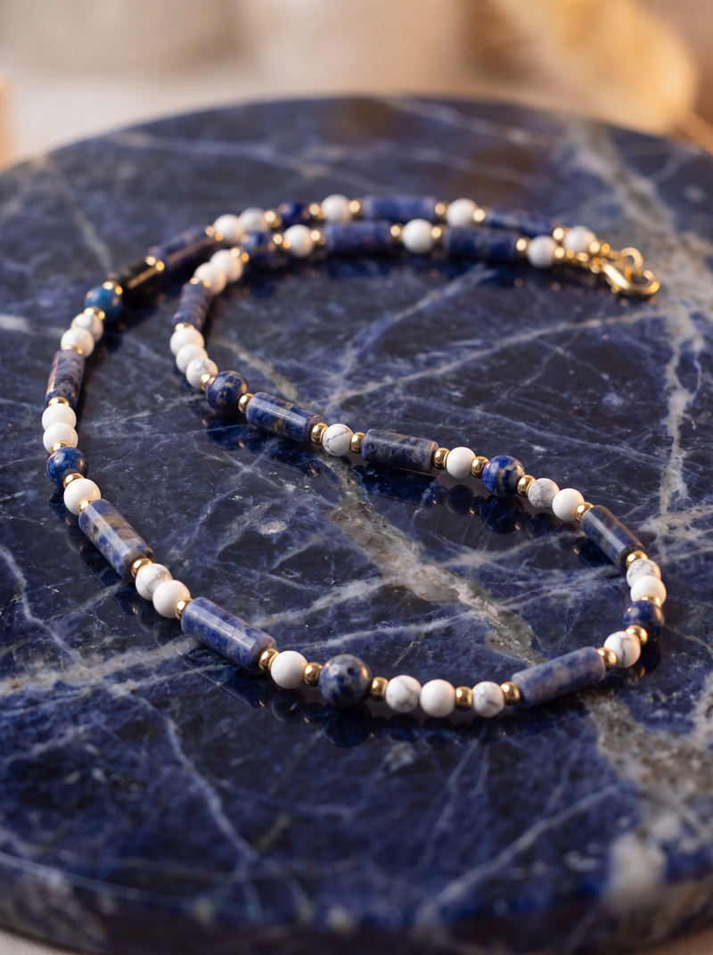 Lapis Lazuli - Havlit - Hematit Doğal Taş Gümüş Kapamalı Kolye