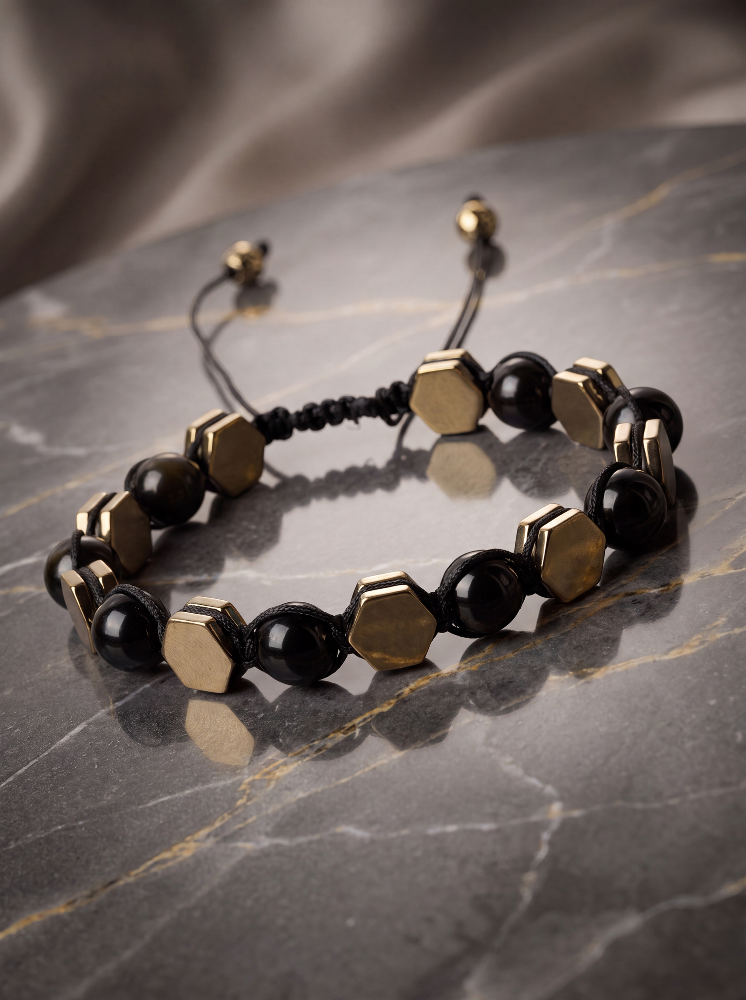 Golden Obsidyen - Hematit Doğal Taş Makrome Bileklik - Seri 2