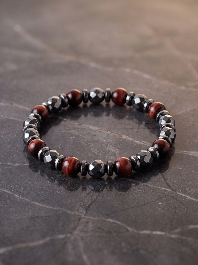 Kırmızı Kaplan Gözü - Hematit Doğal Taş Bileklik (8 mm)