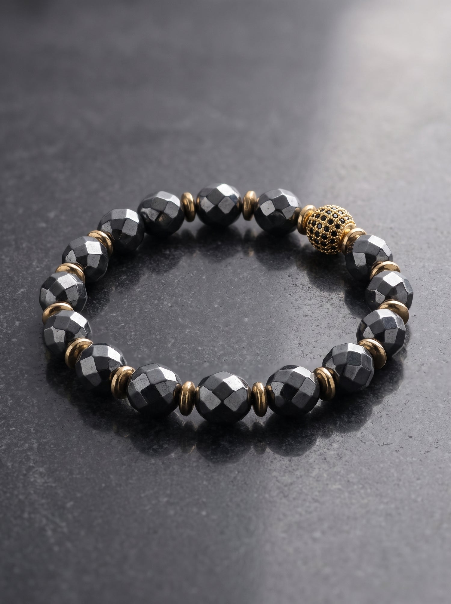 Hematit - Zirkon Aparatlı Doğal Taş Bileklik (10 mm)