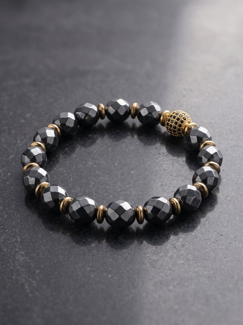 Hematit - Zirkon Aparatlı Doğal Taş Bileklik (10 mm)
