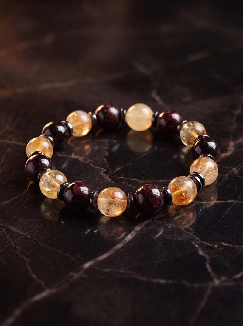 Sitrin - Garnet - Hematit Doğal Taş Bileklik (10 mm)