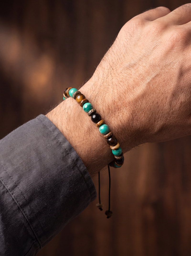 Malakit - Obsidyen- Jasper Doğal Taş Makrome Bileklik 6 mm