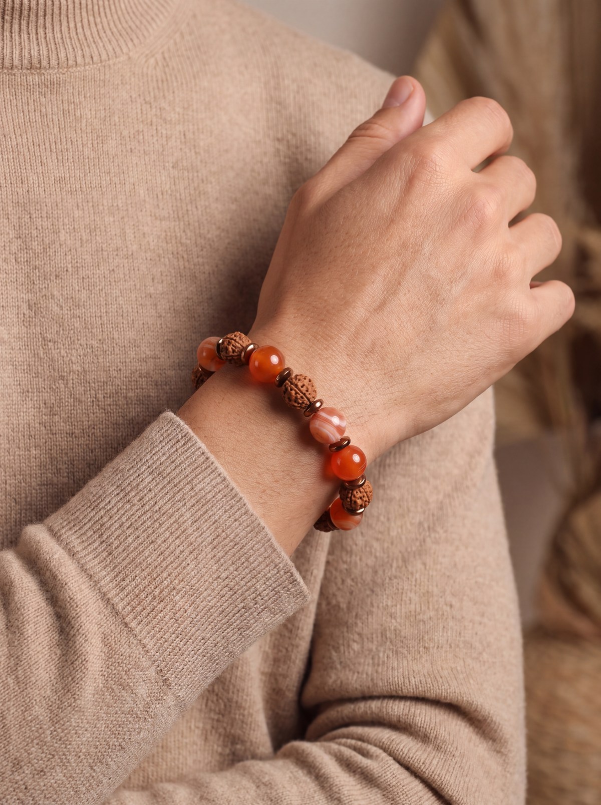 Akik - Rudraksha - Hematit Doğal Taş Bileklik 10 mm