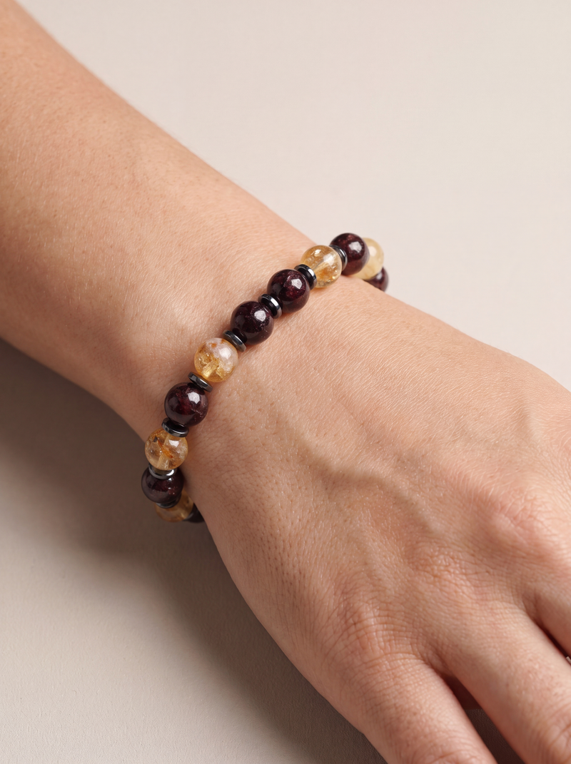 Sitrin - Garnet - Hematit Doğal Taş Bileklik (10 mm)