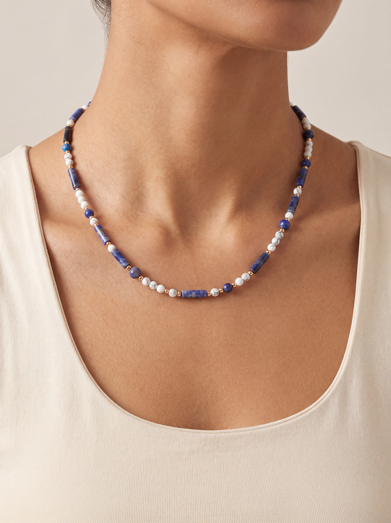 Lapis Lazuli - Havlit - Hematit Doğal Taş Gümüş Kapamalı Kolye