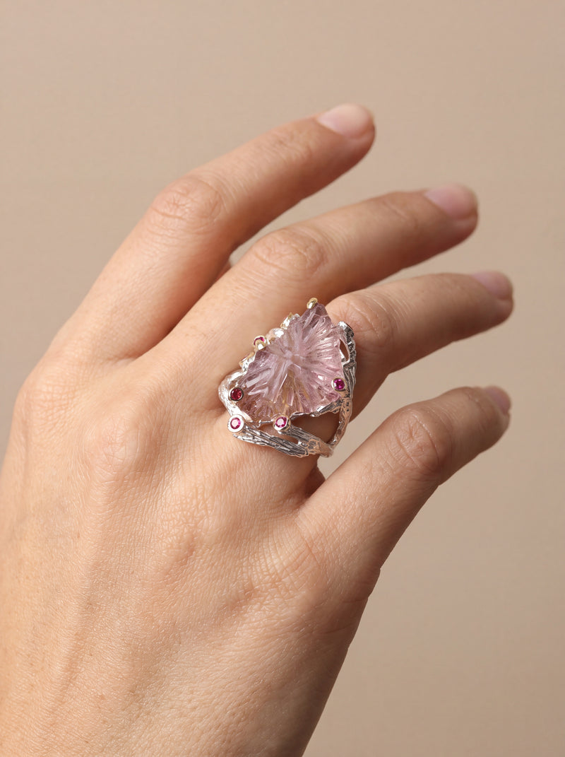 Ametrin - Garnet Doğal Taş 925 Ayar Gümüş Özel Tasarım Yüzük