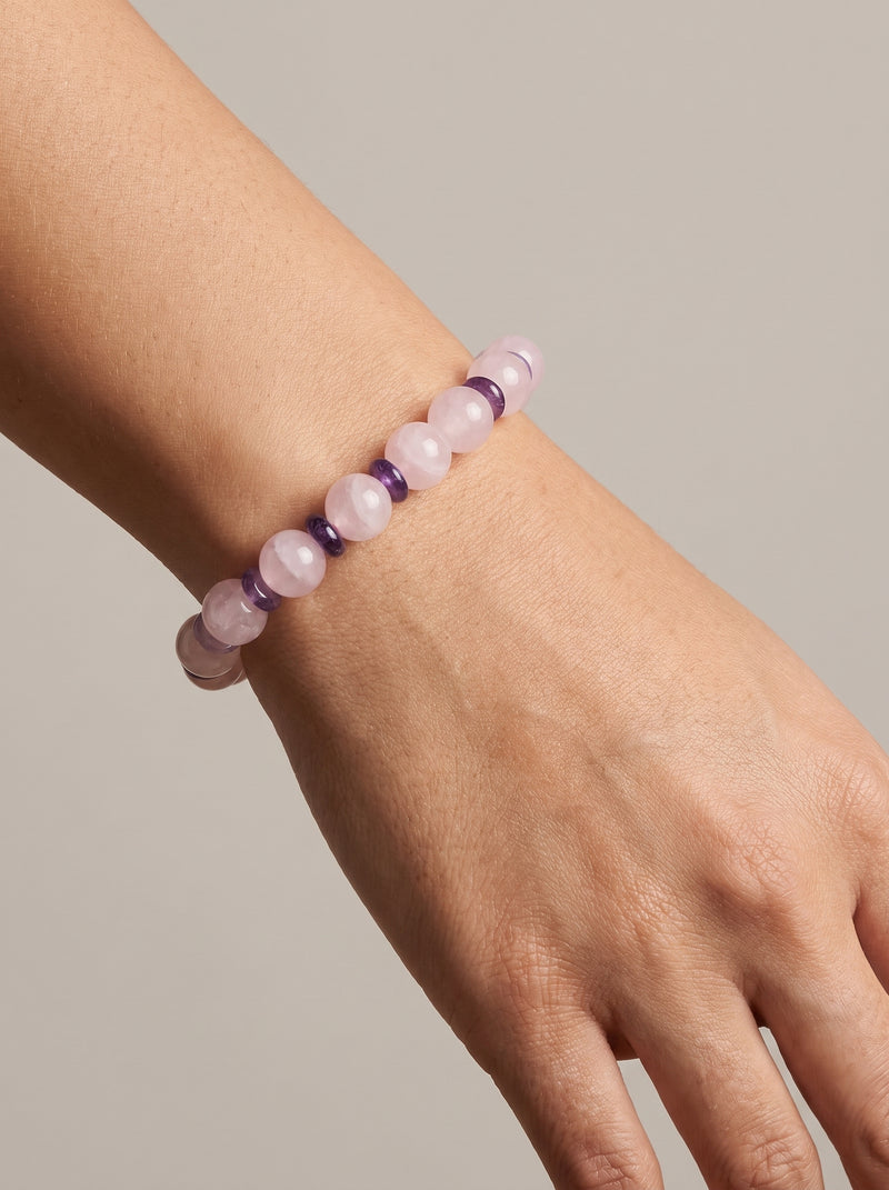 Pembe Kuvars - Ametist Doğal Taş Bileklik (8 mm)