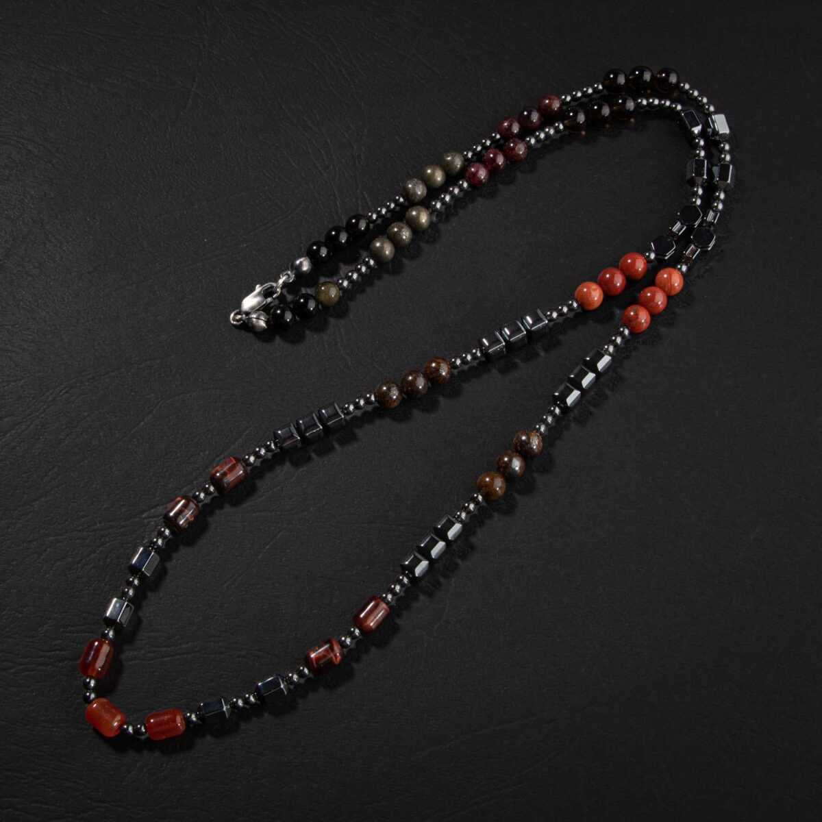 Obsidyen-Pirit-Dumanlı Kuvars-Jasper-Bronzit-Kaplan Gözü-Kırmızı Akik-Lal Taşı-Hematit Doğal Taş Erkek Tasarım Kolye