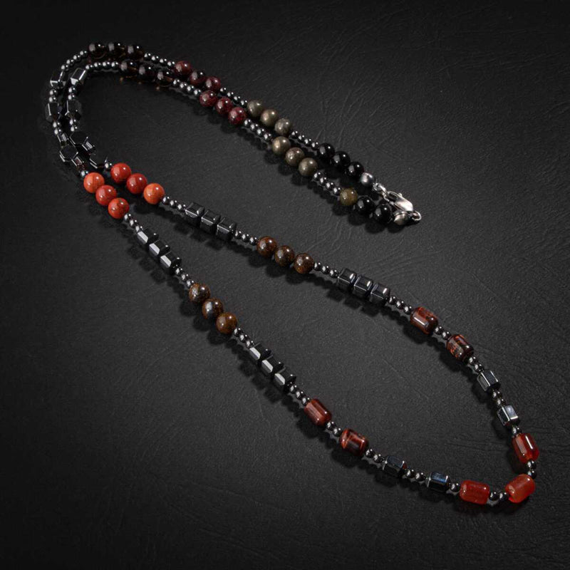 Obsidyen-Pirit-Dumanlı Kuvars-Jasper-Bronzit-Kaplan Gözü-Kırmızı Akik-Lal Taşı-Hematit Doğal Taş Erkek Tasarım Kolye