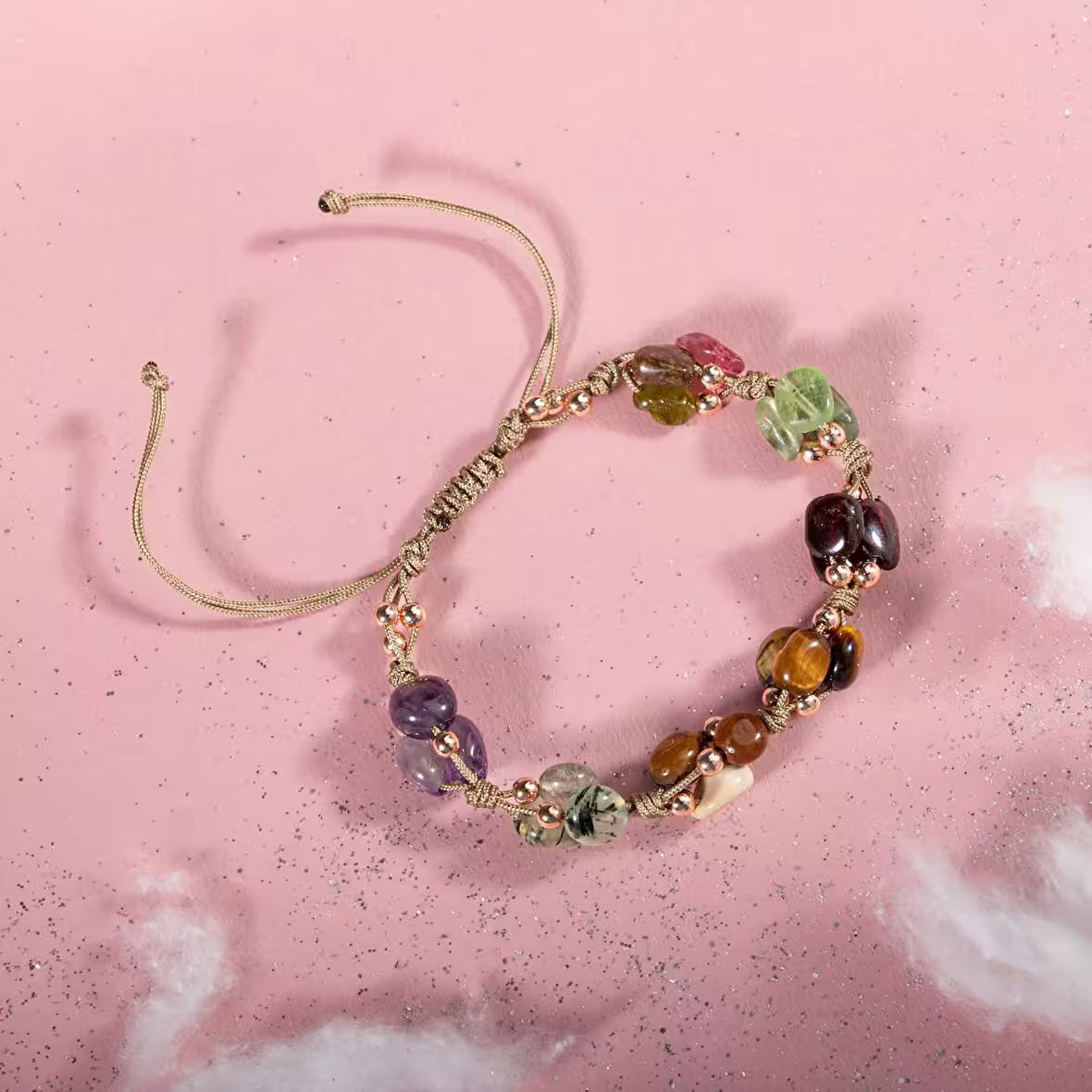 Oğlak Burcu Bileklik Ametist, Bordo Granat Lal, Jasper, Kaplan Gözü, Kunzit, Prehnit, Renkli Turmalin