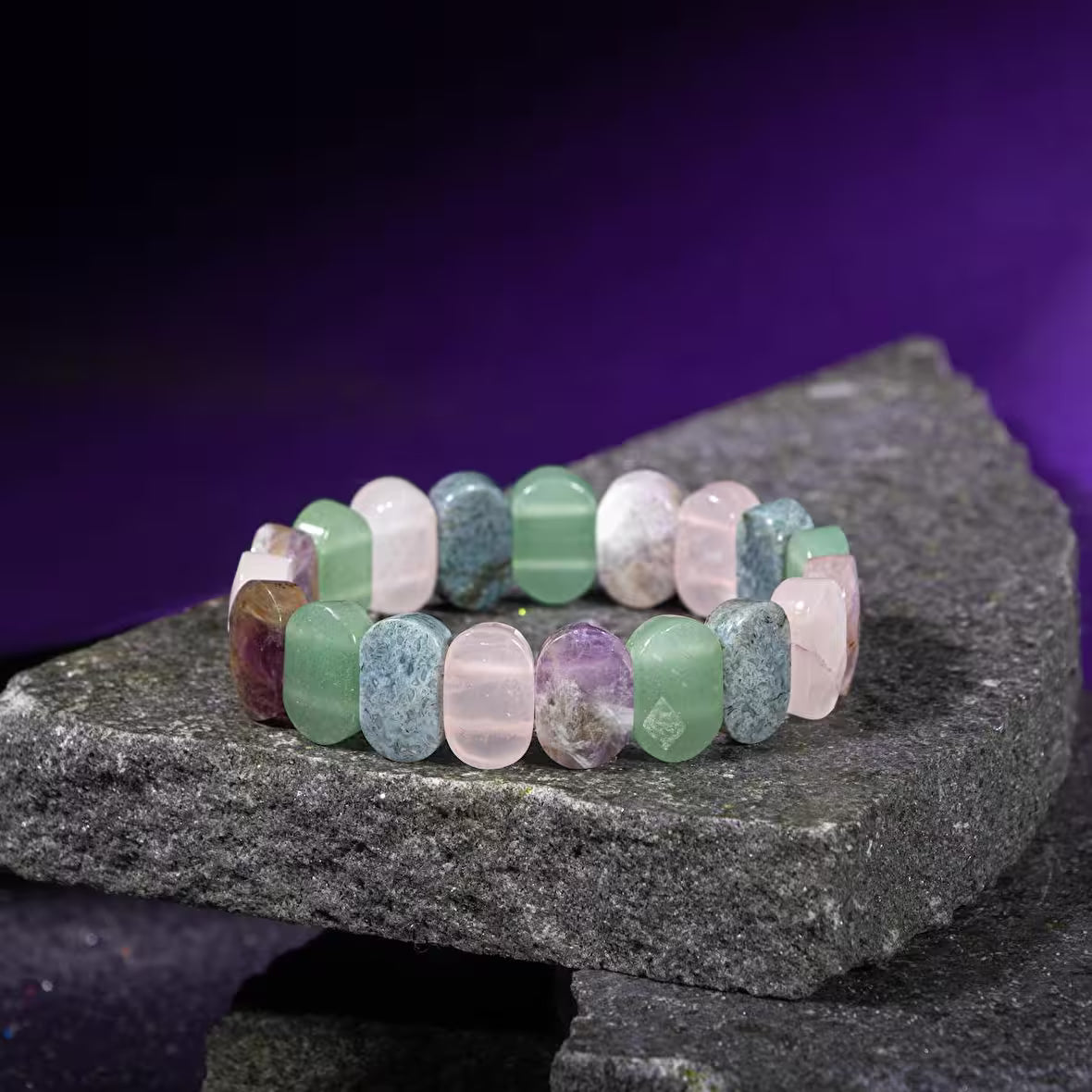 Oğlak Burcu Bileklik Ametist, Pembe Kuvars, Yeşil Aventurin, Yosunlu Akik