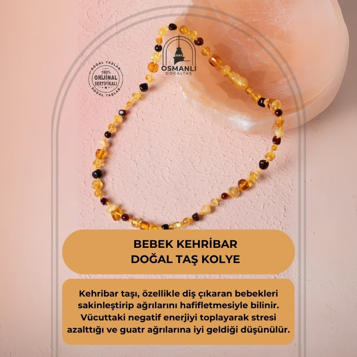 Sertifikalı Bebek Kehribar Doğal Taş Kolye