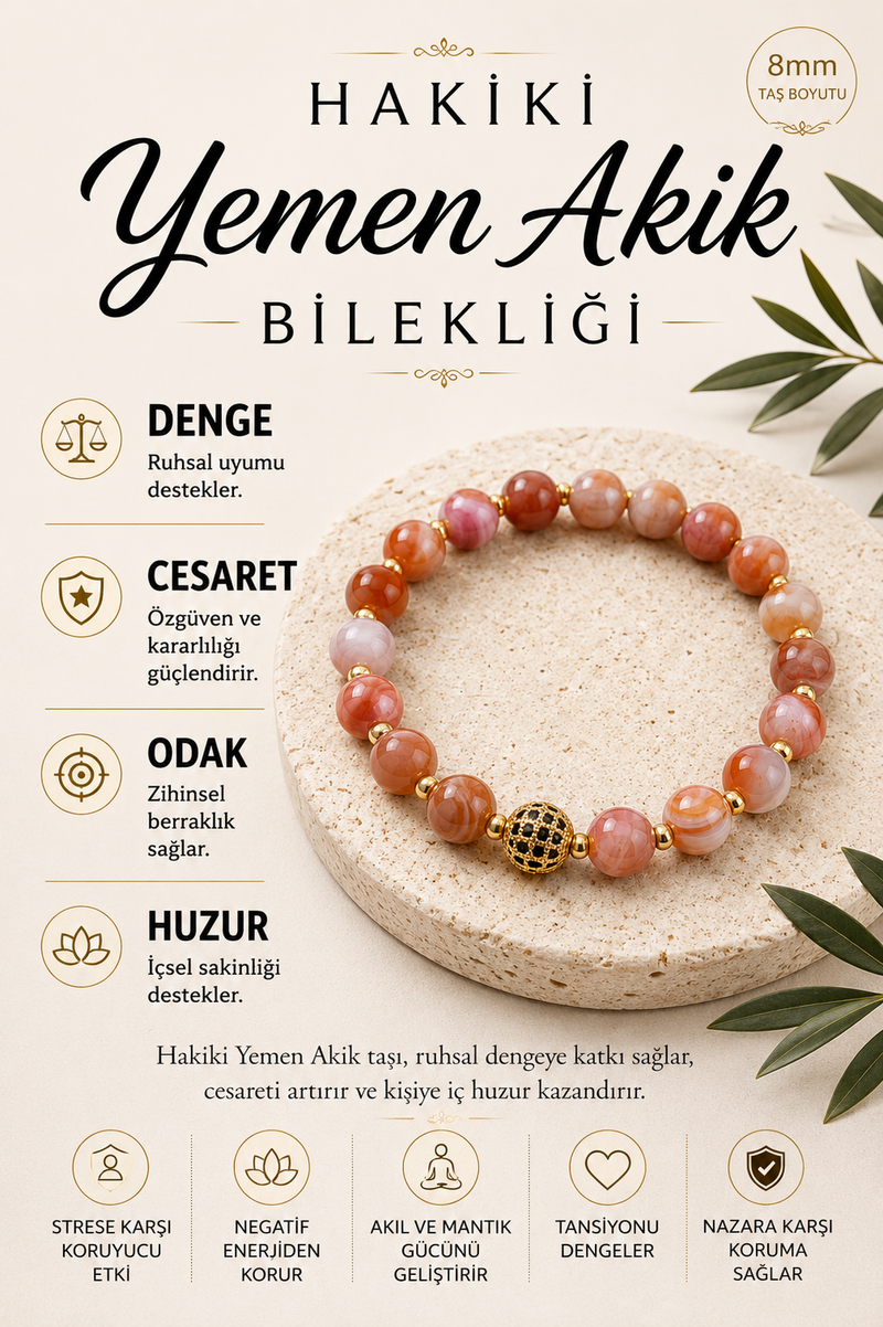 Yemen Akik & Hematit Doğal Taş Bileklik