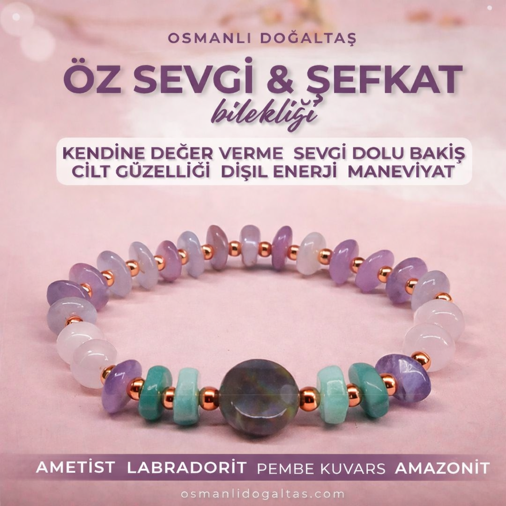 Öz Sevgi Şefkat Bilekliği ( Ametist-Labradorit-Pembe Kuvars-Amazonit )