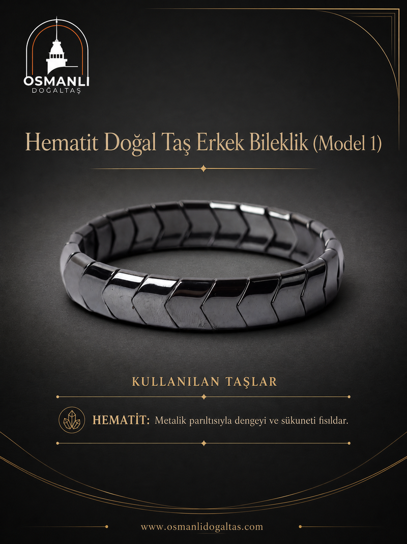 Hematit Doğal Taş Erkek Bileklik (Model 1)