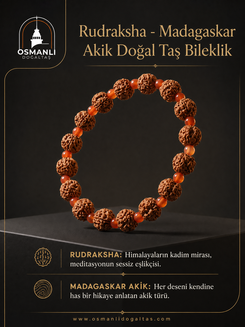 Rudraksha - Madagaskar Akik Doğal Taş Bileklik