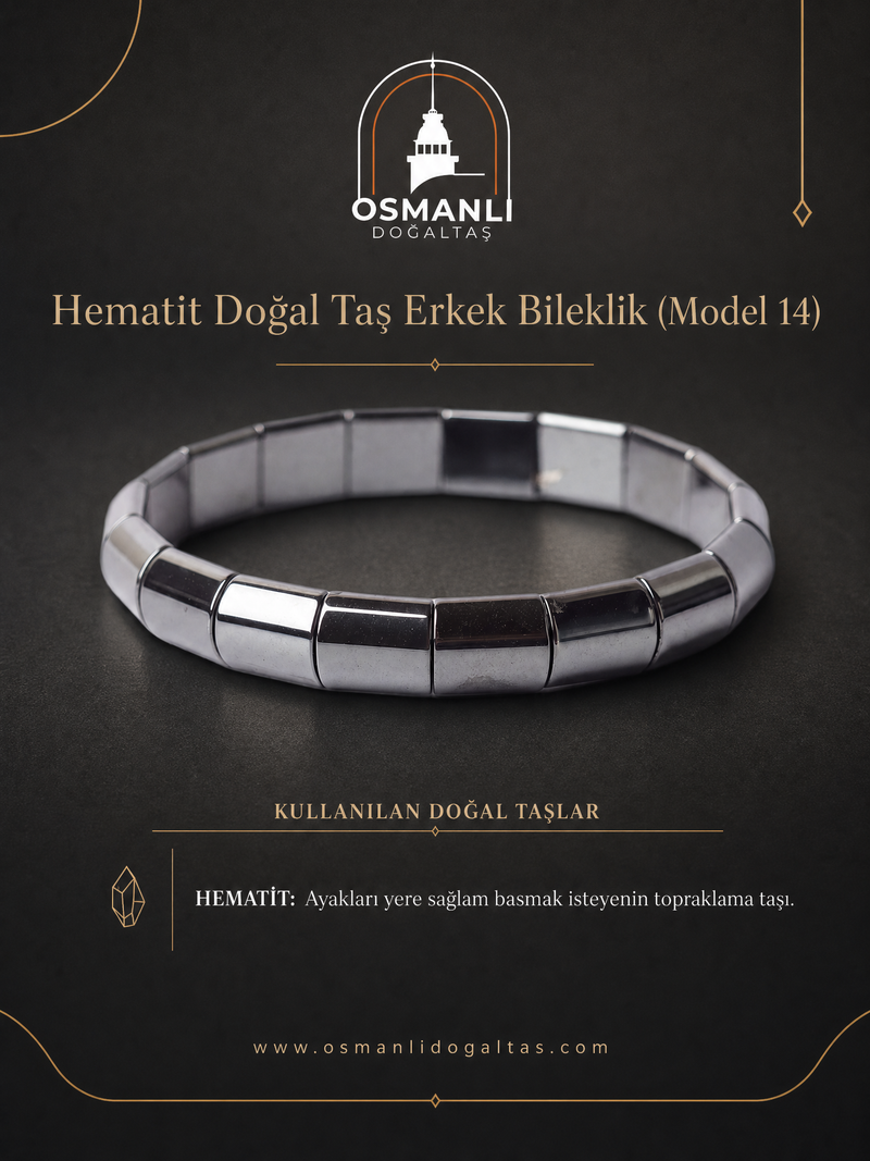Hematit Doğal Taş Erkek Bileklik (Model 14)