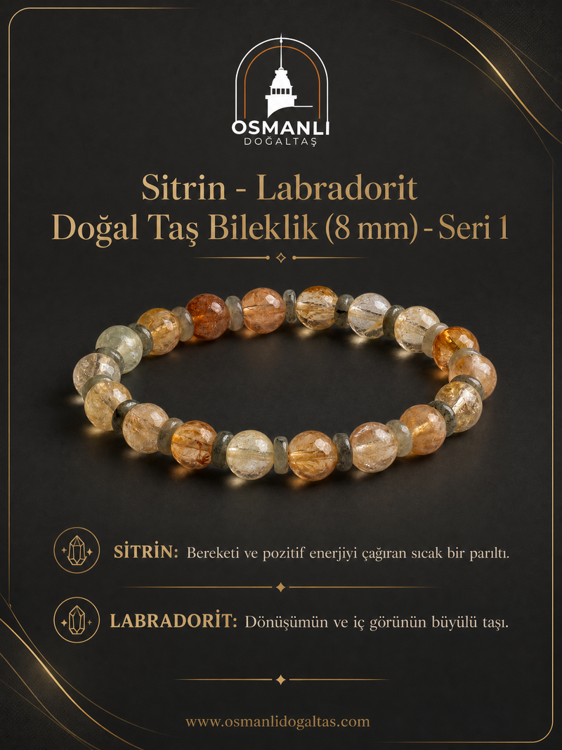 Sitrin - Labradorit Doğal Taş Bileklik (8 mm) - Seri 1
