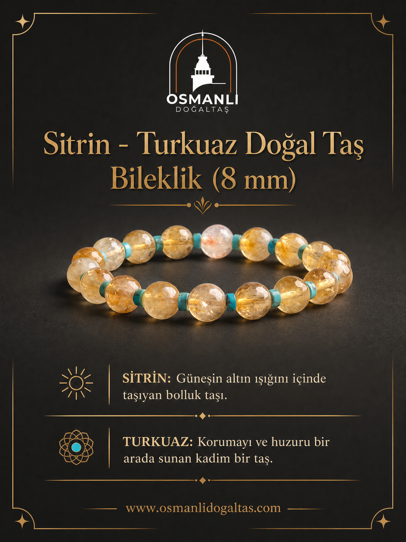 Sitrin - Turkuaz Doğal Taş Bileklik (8 mm)