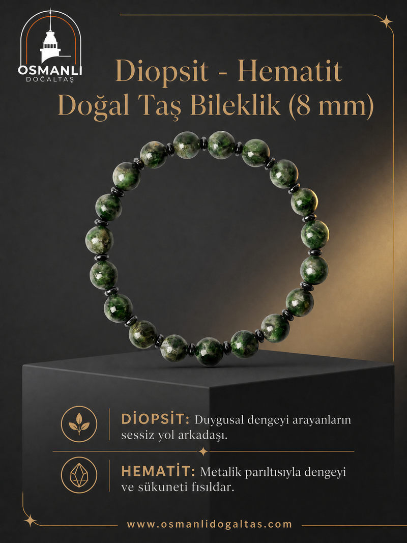 Diopsit - Hematit Doğal Taş Bileklik (8 mm)