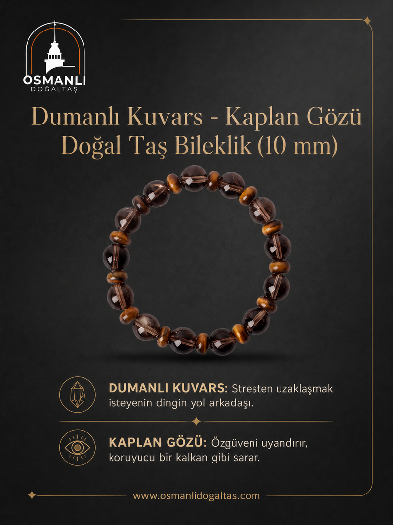Dumanlı Kuvars - Kaplan Gözü Doğal Taş Bileklik (10 mm)