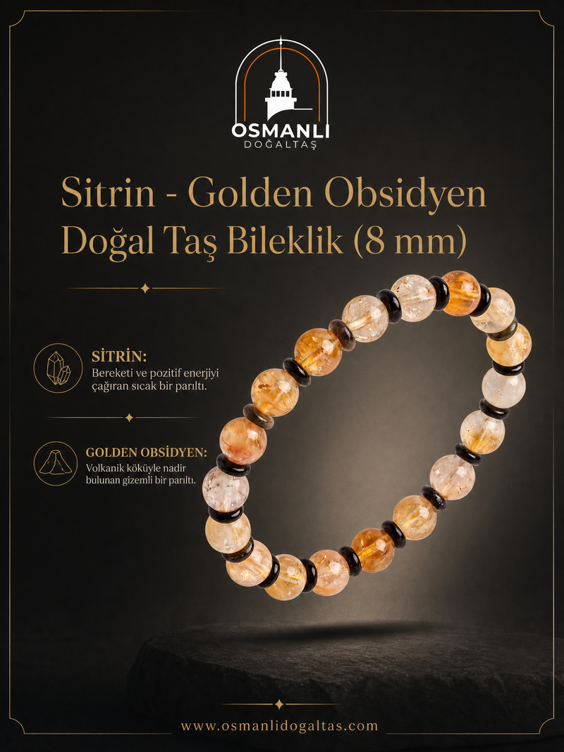 Sitrin - Golden Obsidyen Doğal Taş Bileklik (8 mm)