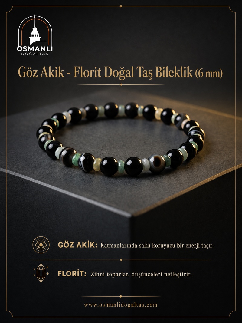 Göz Akik - Florit Doğal Taş Bileklik (6 mm)