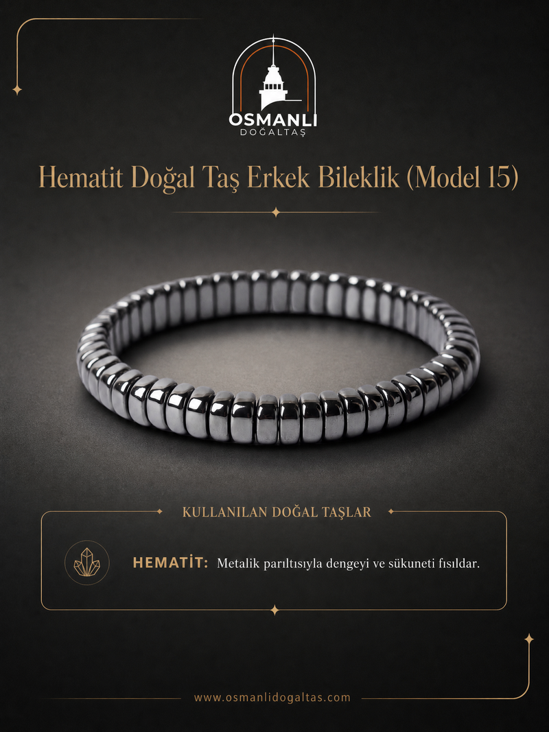 Hematit Doğal Taş Erkek Bileklik (Model 15)