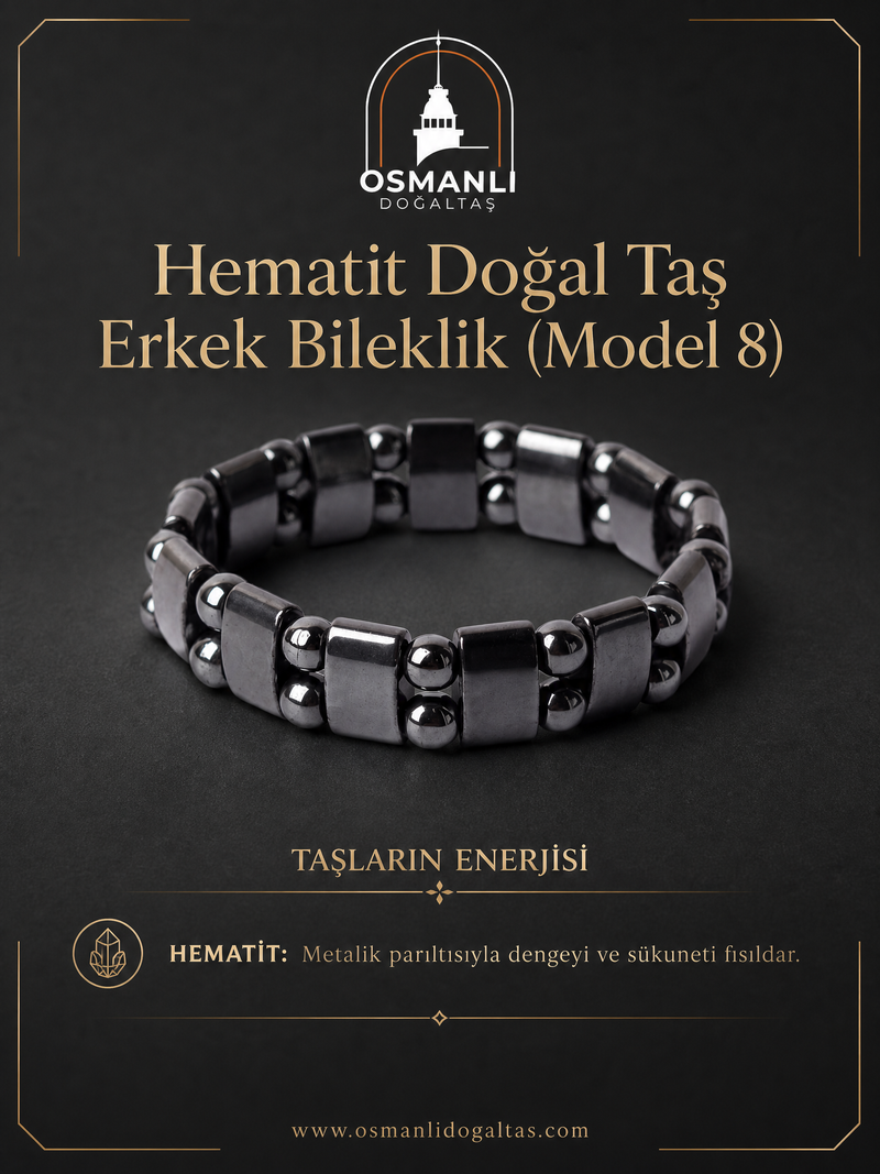 Hematit Doğal Taş Erkek Bileklik (Model 8)