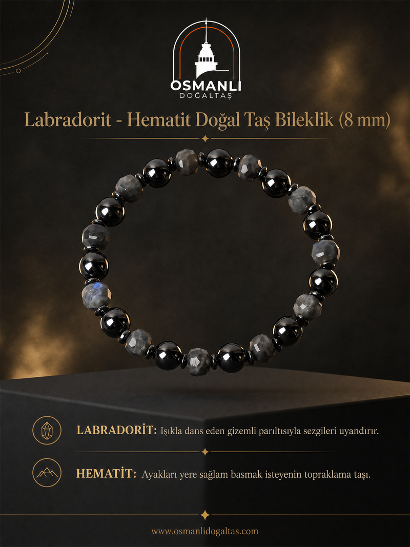 Labradorit - Hematit Doğal Taş Bileklik (8 mm)