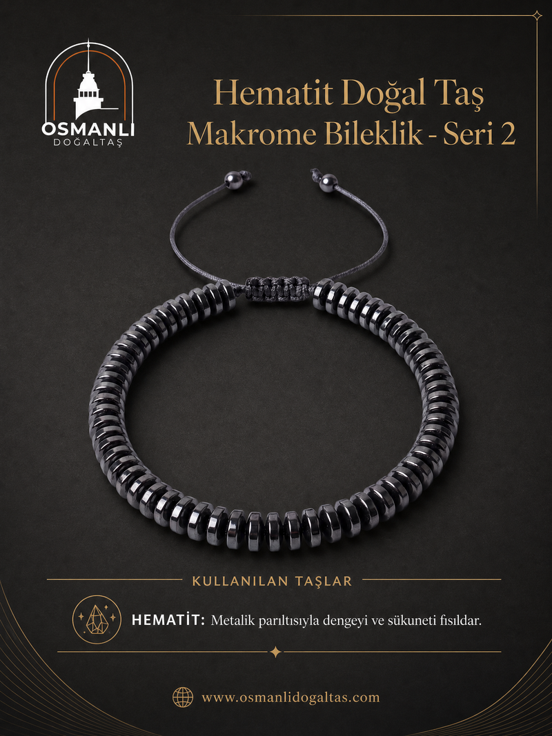 Hematit Doğal Taş Makrome Bileklik - Seri 2