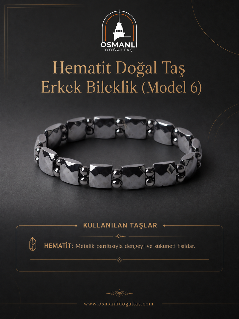 Hematit Doğal Taş Erkek Bileklik (Model 6)
