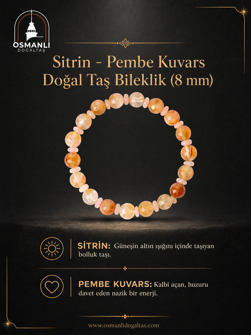 Sitrin - Pembe Kuvars Doğal Taş Bileklik (8 mm)
