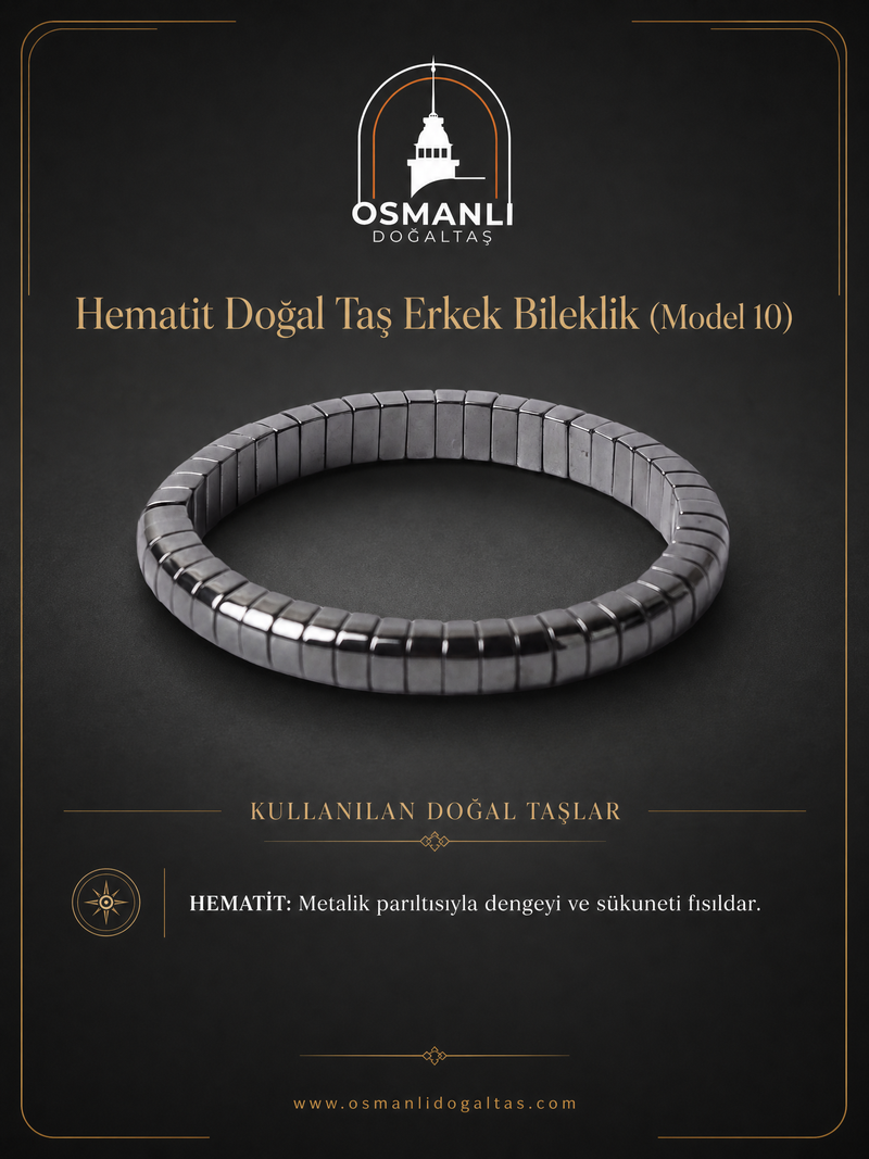 Hematit Doğal Taş Erkek Bileklik (Model 10)