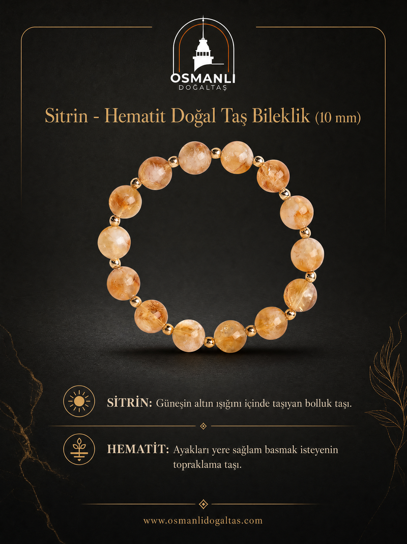 Sitrin - Hematit Doğal Taş Bileklik (10 mm)