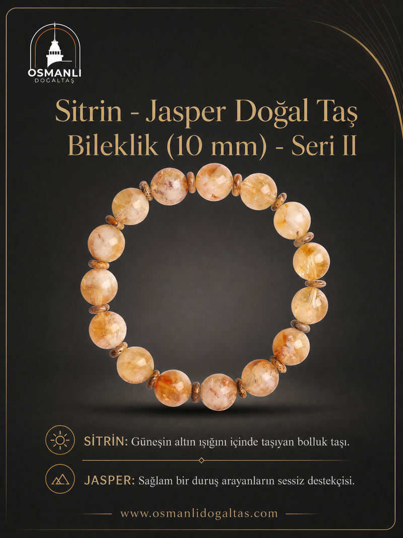 Sitrin - Jasper Doğal Taş Bileklik (10 mm) - Seri II