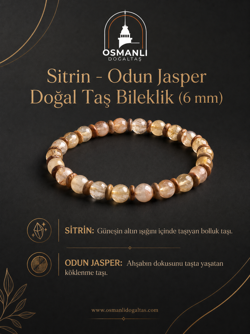 Sitrin - Odun Jasper Doğal Taş Bileklik (6 mm)